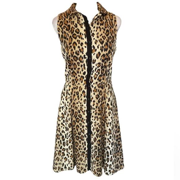 Carolina Herrera Leopard Print Button Down Mini Dress with Pockets Size 4 - Picture 1 of 13